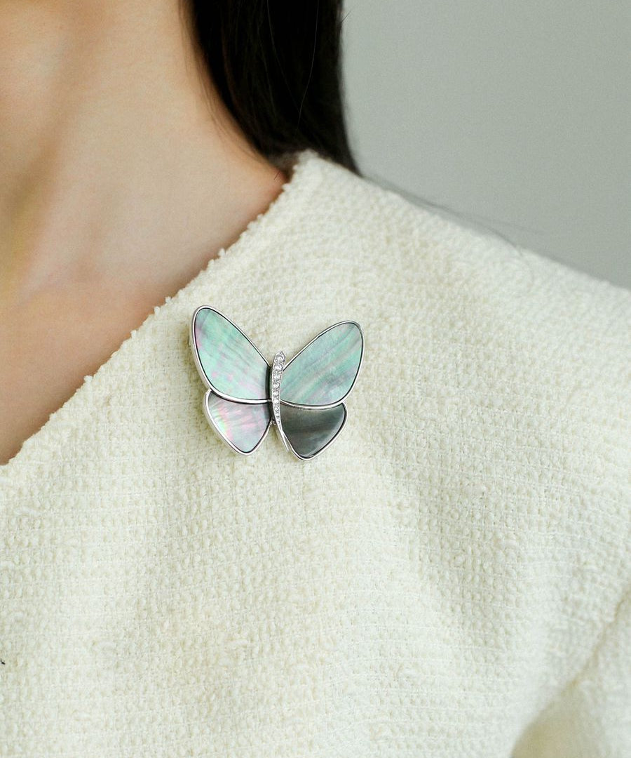 Elegant Gray Mother of Pearl Butterfly Brooch - floysun