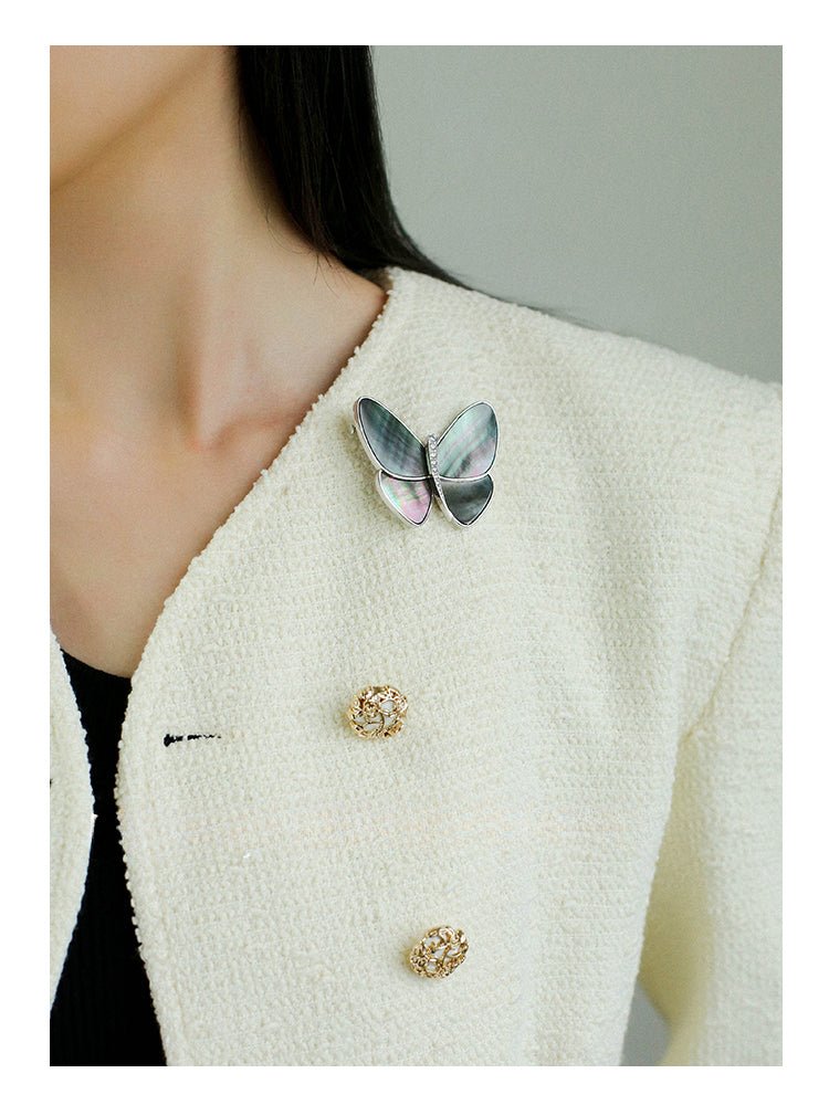 Elegant Gray Mother of Pearl Butterfly Brooch - floysun