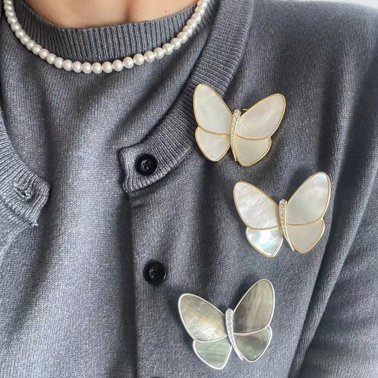 Elegant Gray Mother of Pearl Butterfly Brooch - floysun