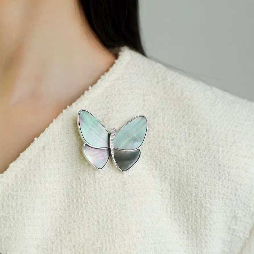 Elegant Gray Mother of Pearl Butterfly Brooch - floysun