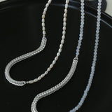 Elegant Long Chunky Chain Splicing Pearl Necklace - Pearl - floysun