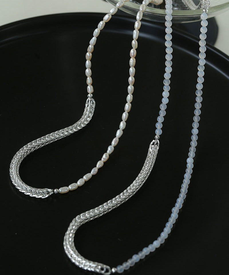 Elegant Long Chunky Chain Splicing Pearl Necklace - Pearl - floysun