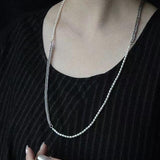 Elegant Long Chunky Chain Splicing Pearl Necklace - Pearl - floysun