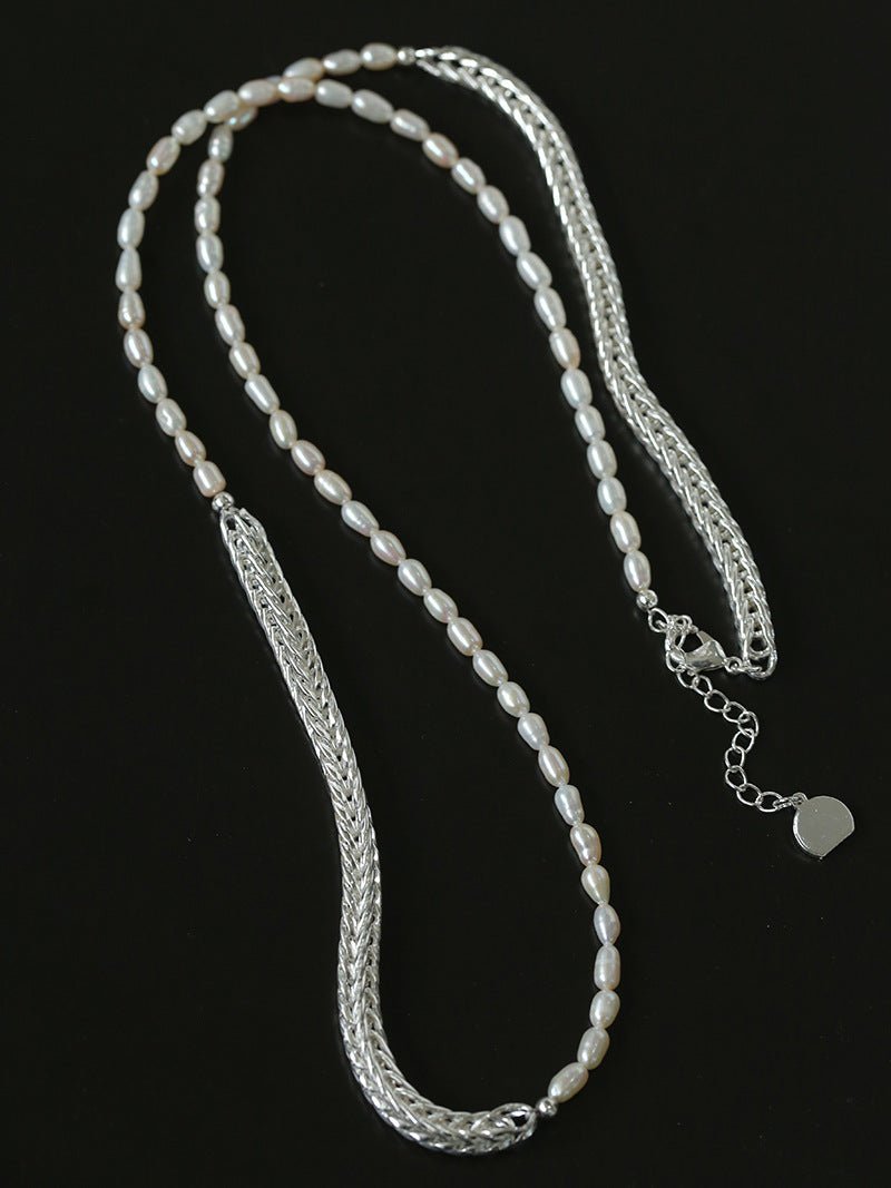 Elegant Long Chunky Chain Splicing Pearl Necklace - Pearl - floysun