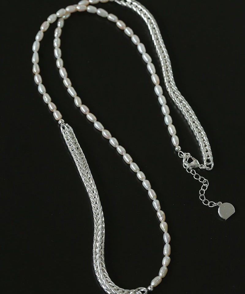 Elegant Long Chunky Chain Splicing Pearl Necklace - Pearl - floysun