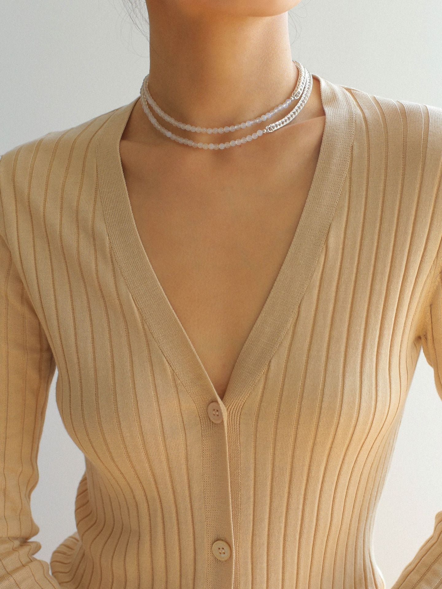 Elegant Long Chunky Chain Splicing Pearl Onyx Necklace - floysun