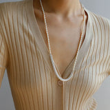 Elegant Long Chunky Chain Splicing Pearl Onyx Necklace - floysun