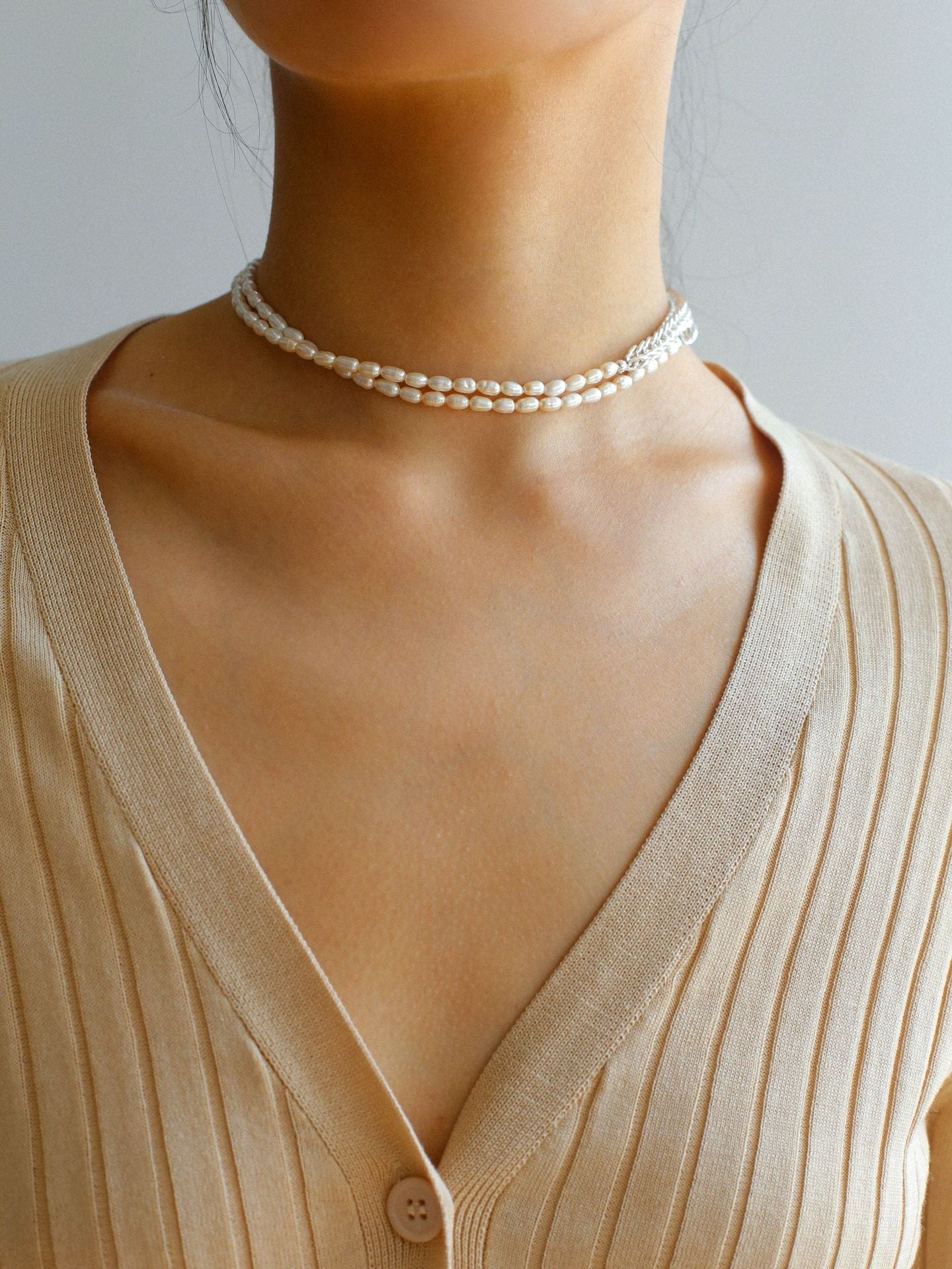 Elegant Long Chunky Chain Splicing Pearl Onyx Necklace - floysun