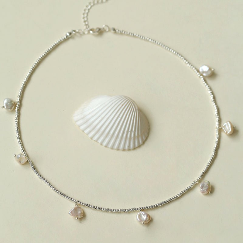 Elegant Natural Silver Beads and Pearl Pendant Necklace - floysun