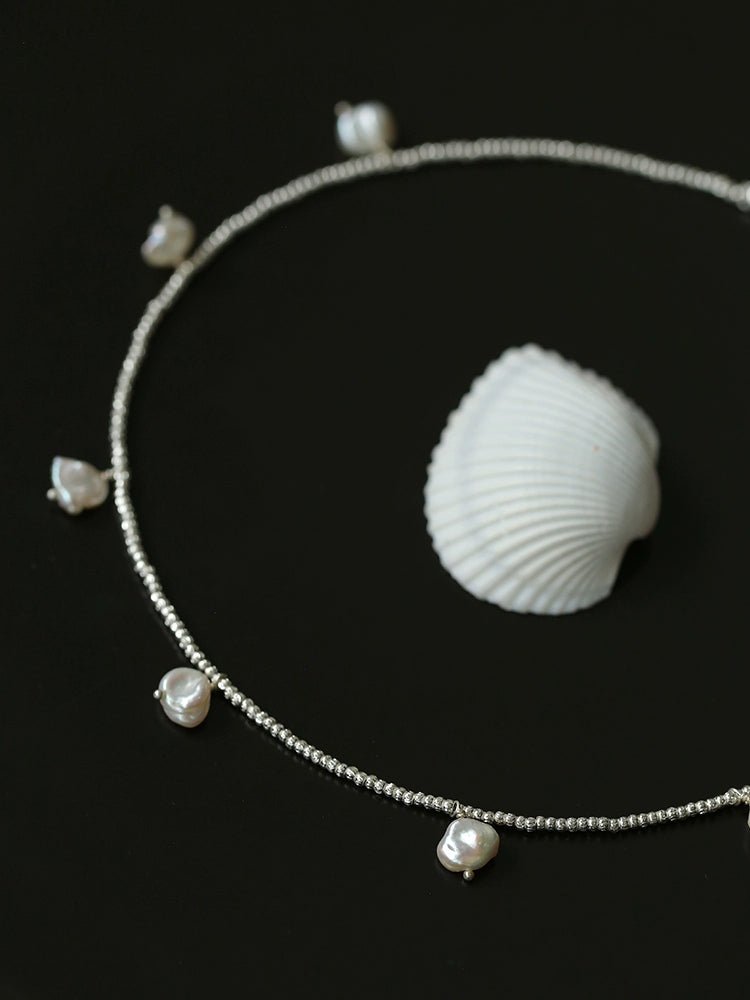 Elegant Natural Silver Beads and Pearl Pendant Necklace - floysun