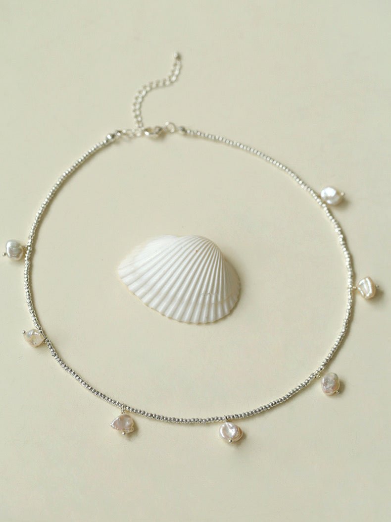 Elegant Natural Silver Beads and Pearl Pendant Necklace - floysun