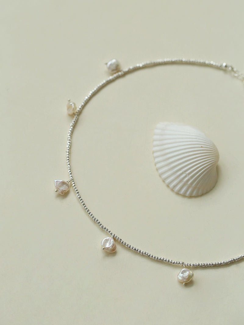 Elegant Natural Silver Beads and Pearl Pendant Necklace - floysun