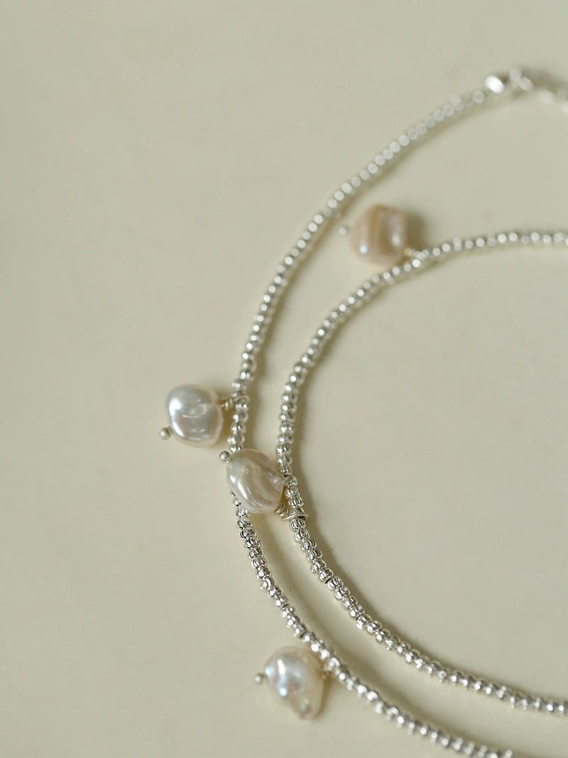 Elegant Natural Silver Beads and Pearl Pendant Necklace - floysun