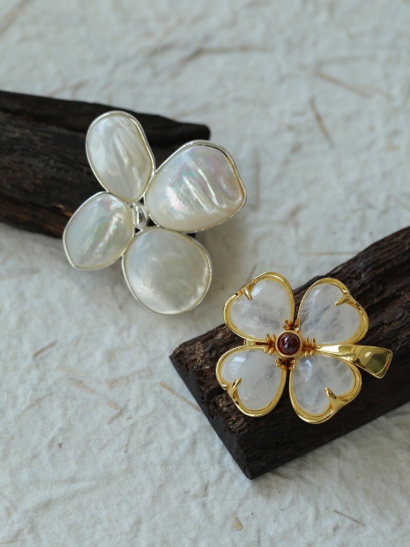 Elegant Natural Stone Clover Brooch - floysun