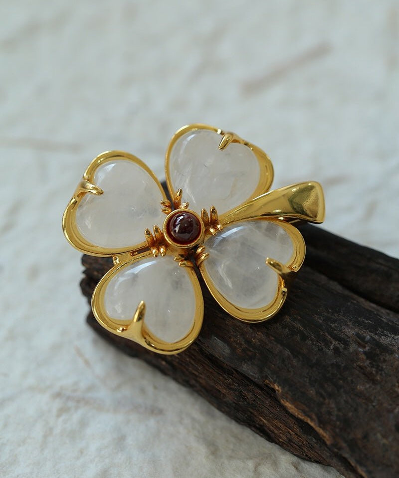 Elegant Natural Stone Clover Brooch - floysun