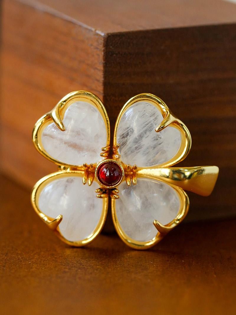 Elegant Natural Stone Clover Brooch - floysun