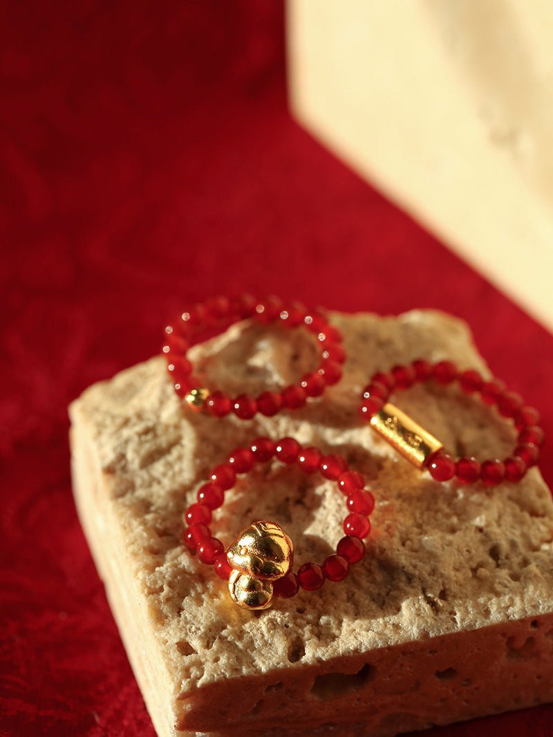 Elegant Red Agate Stretch Ring Set - floysun