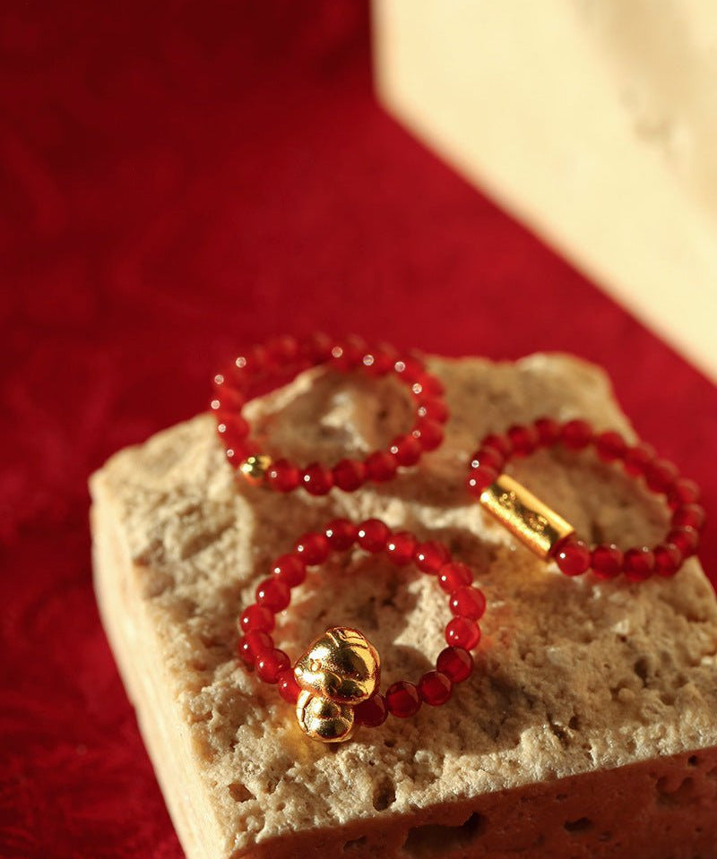 Elegant Red Agate Stretch Ring Set - floysun