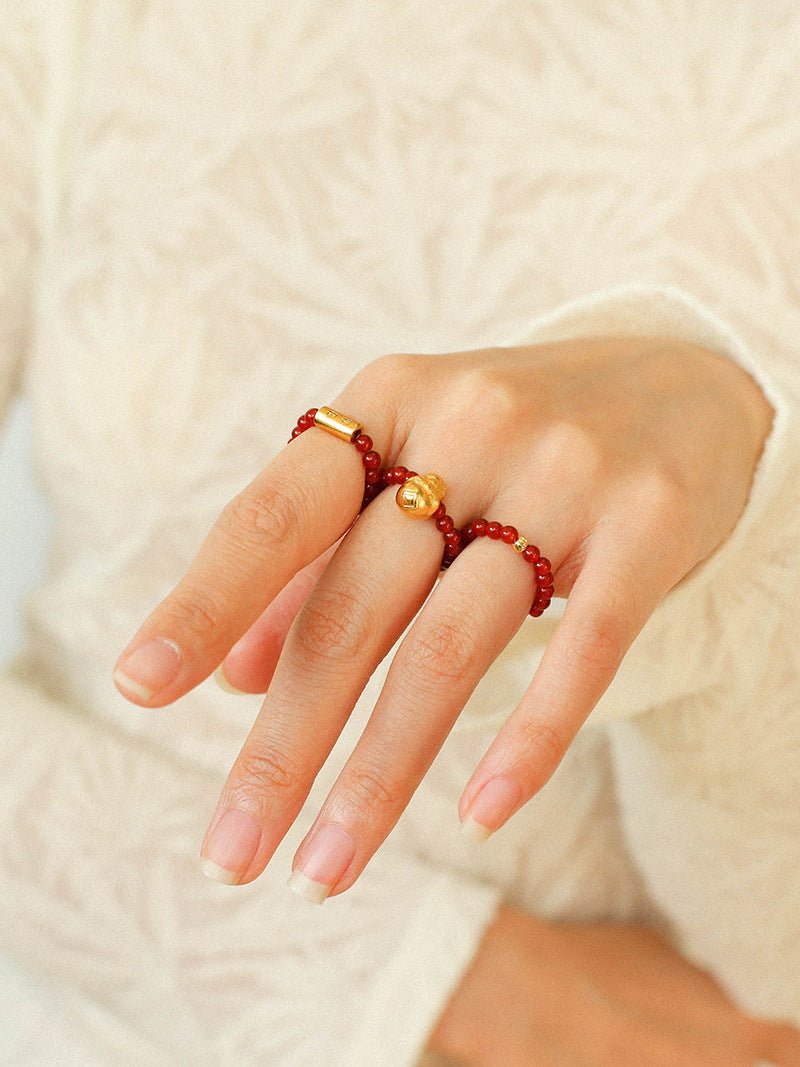 Elegant Red Agate Stretch Ring Set - floysun