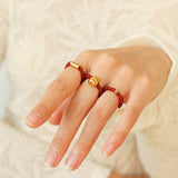 Elegant Red Agate Stretch Ring Set - floysun