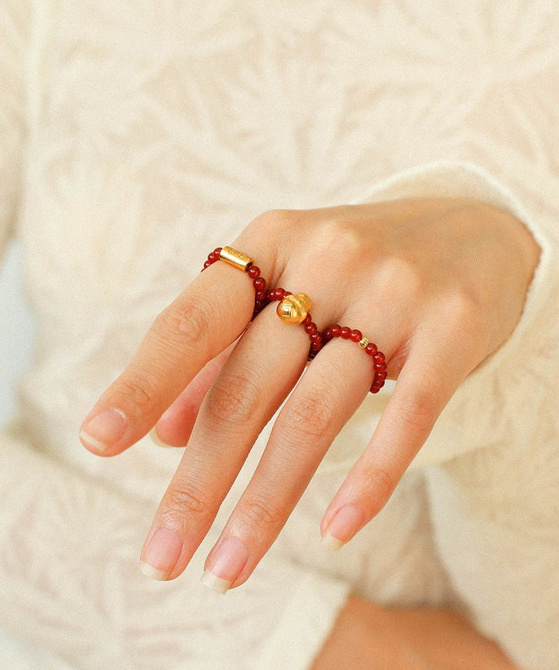 Elegant Red Agate Stretch Ring Set - floysun