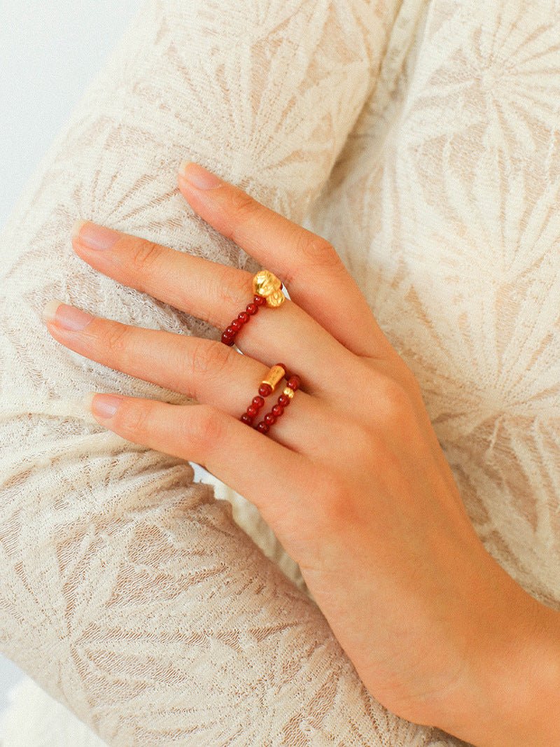 Elegant Red Agate Stretch Ring Set - floysun