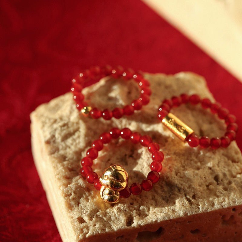 Elegant Red Agate Stretch Ring Set - floysun