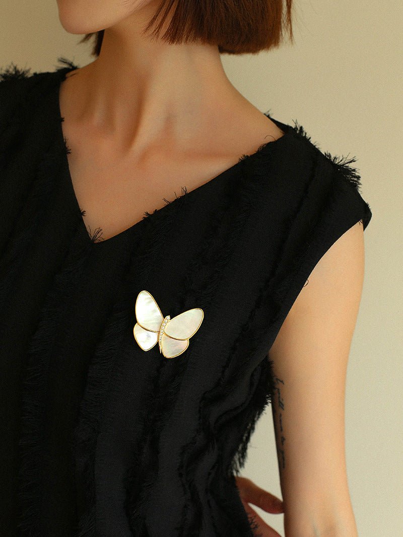 Elegant White Mother of Pearl Butterfly Brooch - floysun