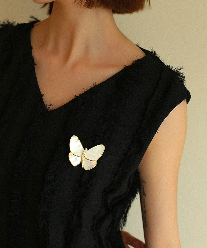 Elegant White Mother of Pearl Butterfly Brooch - floysun