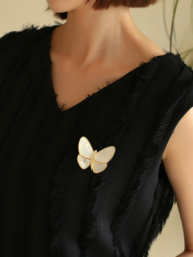 Elegant White Mother of Pearl Butterfly Brooch - floysun