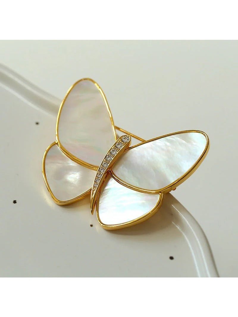 Elegant White Mother of Pearl Butterfly Brooch - floysun