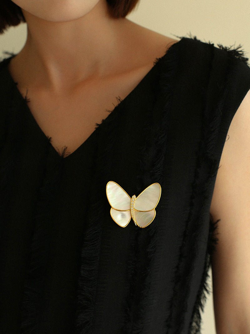 Elegant White Mother of Pearl Butterfly Brooch - floysun