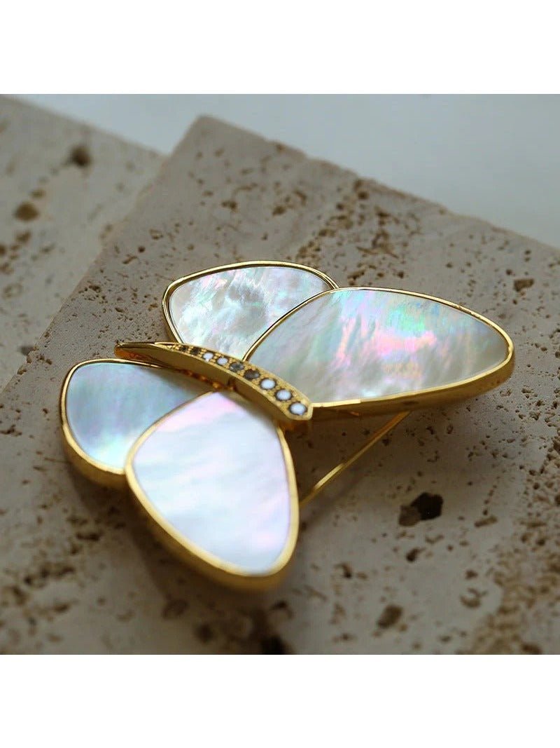 Elegant White Mother of Pearl Butterfly Brooch - floysun