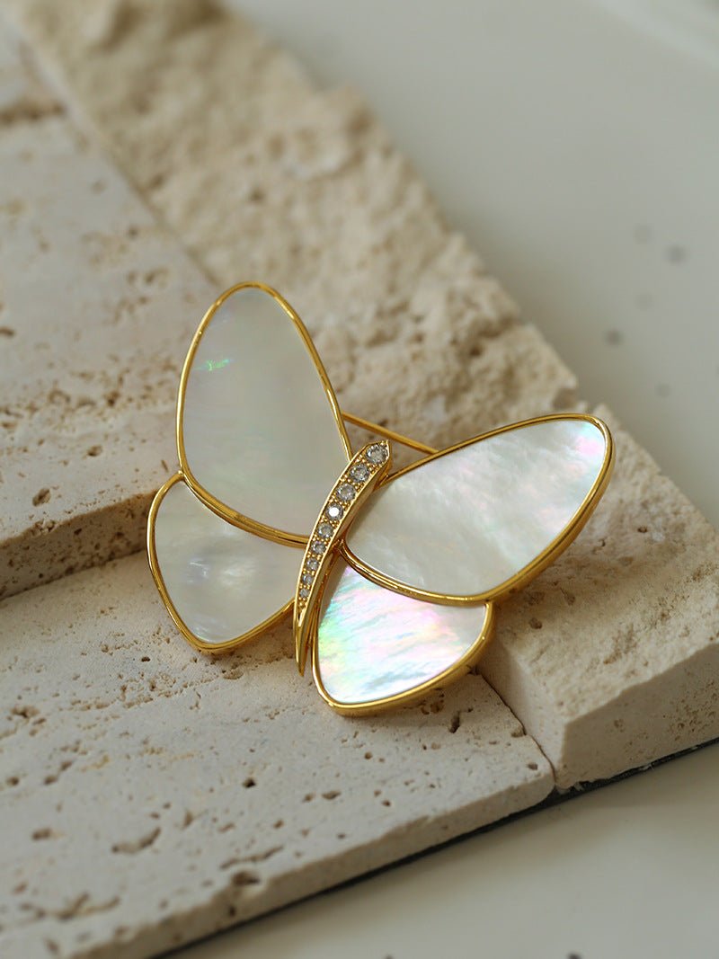 Elegant White Mother of Pearl Butterfly Brooch - floysun