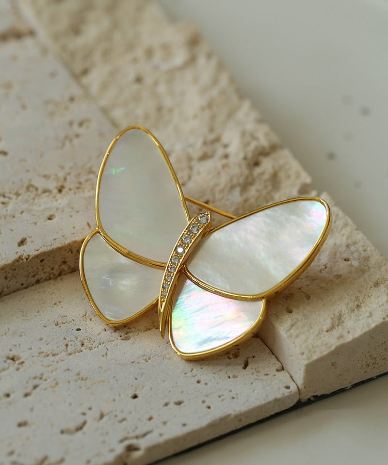 Elegant White Mother of Pearl Butterfly Brooch - floysun