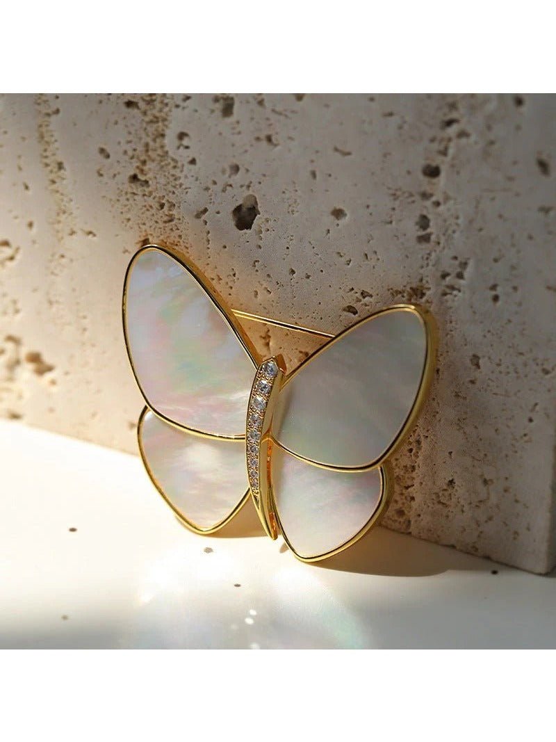 Elegant White Mother of Pearl Butterfly Brooch - floysun