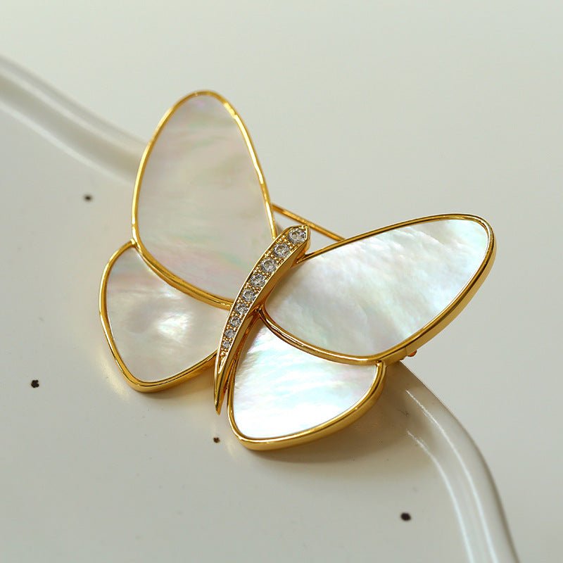 Elegant White Mother of Pearl Butterfly Brooch - floysun