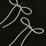 Elegant Woven Pearl Bow Long Earrings - floysun