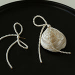 Elegant Woven Pearl Bow Long Earrings - floysun