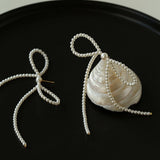 Elegant Woven Pearl Bow Long Earrings - floysun