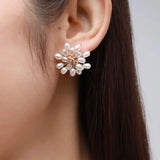 Embellished Series Blossoming Flower Pearl Earrings - floysun