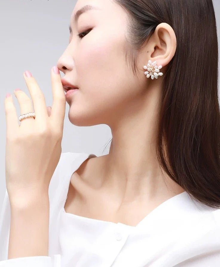 Embellished Series Blossoming Flower Pearl Earrings - floysun