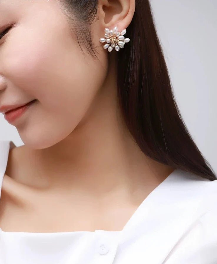 Embellished Series Blossoming Flower Pearl Earrings - floysun