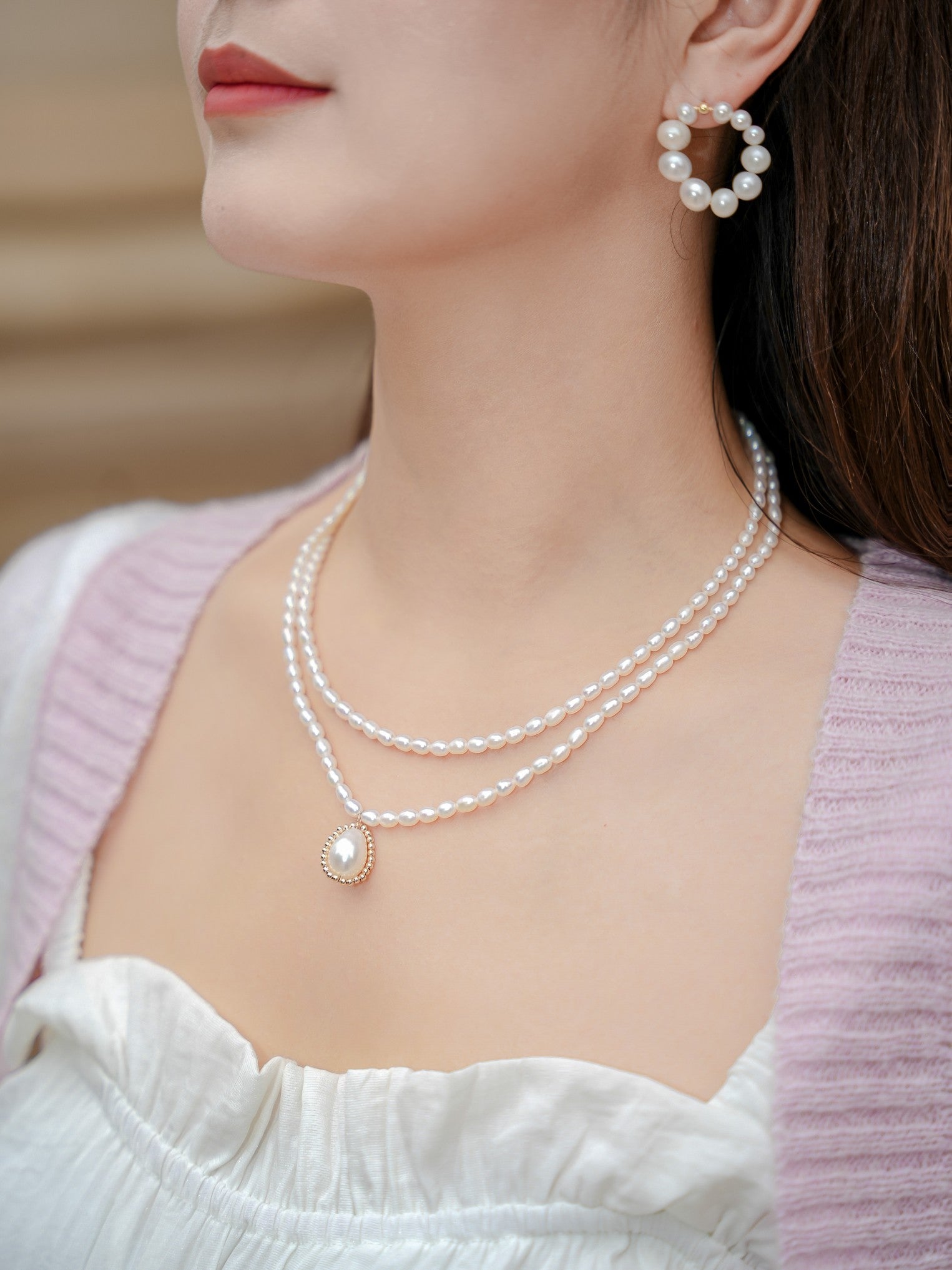 Embellished Series Double - Layer Pearl Necklace - floysun