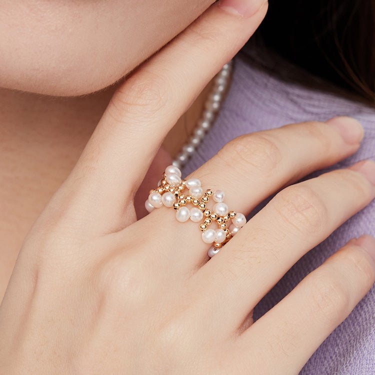 Embellished Series Soft Chain Lace Pearl Ring - floysun