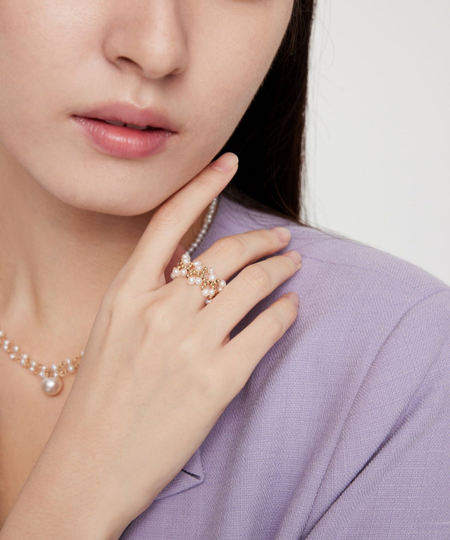 Embellished Series Soft Chain Lace Pearl Ring - floysun