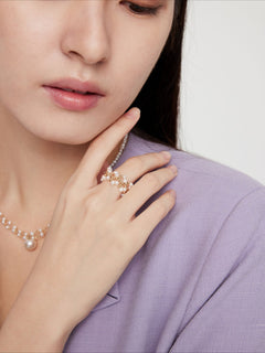 Embellished Series Soft Chain Lace Pearl Ring - floysun