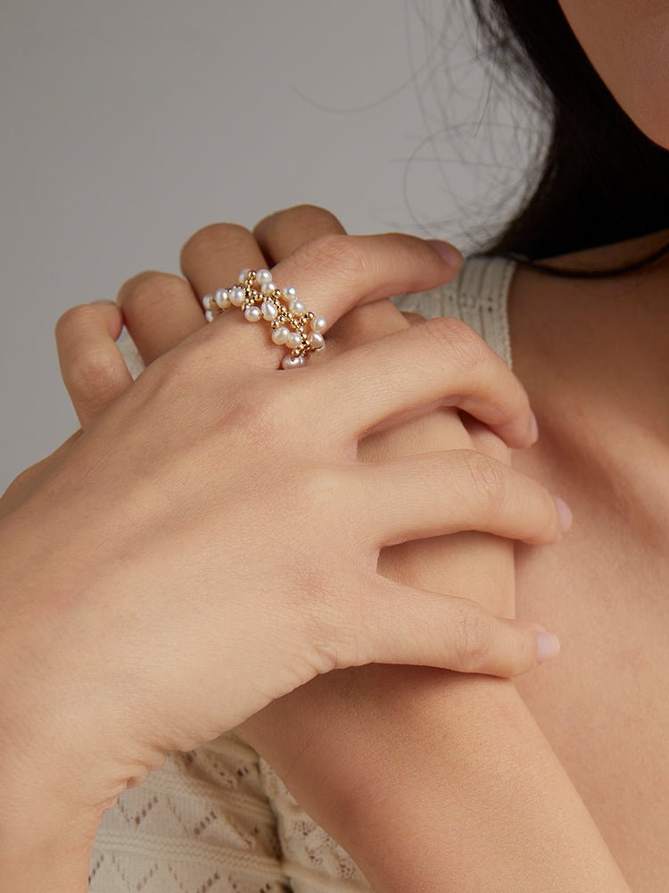 Embellished Series Soft Chain Lace Pearl Ring - floysun