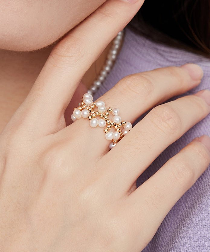 Embellished Series Soft Chain Lace Pearl Ring - floysun