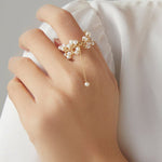 Embellished Series Soft Chain Lace Pearl Ring - floysun